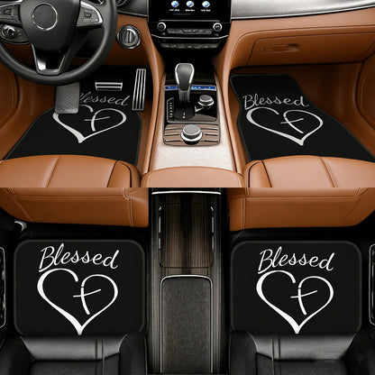 4pcs Set Of Heart-patterned Front And Rear Car Floor Mat with Blessing Letter, Anti-slip, Stain-resistant And Easy to Clean. Car Interior Accessories, Suitable for All Vehicle Model. Father's Day Gift, High Temperature Resistance, Summer Self Driving