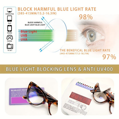 Cat Eye Reading Glasses 4 Pack Women Blue Light Blocking – Leopard Print Gradient Stylish Frames, Spring Hinges, Computer Readers for All Face Shapes, Multiple Magnification Strengths
