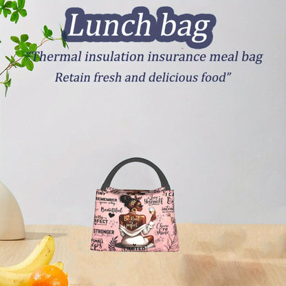 Insulated Lunch Bag with Black Girl Wine Tasting Pattern - Portable Reusable Cooler Bag for Camping, Picnic, Beach, Office & Outdoor Use, Perfect Birthday & Holiday Gift for Women, 10.6 x 6.3 x 6.7 in
