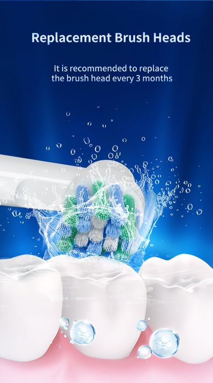 Rotating Electric Toothbrush with 8 Replacement Heads – Wireless Induction Charging, 3 Cleaning Modes, IPX7 Waterproof, Oral Care Gift for Family, Friends & Parents – Blue, Purple, Black