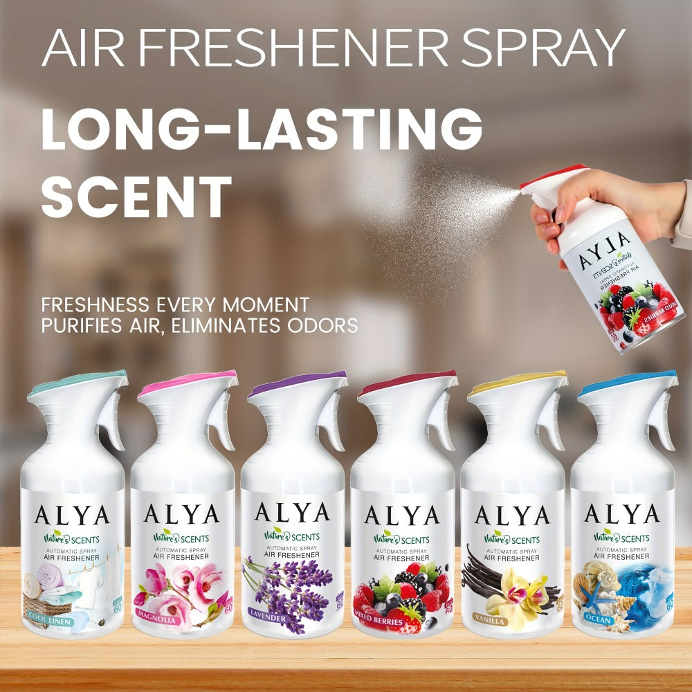 Aromatherapy Air Freshener Spray 8.45oz – 6 Scents: Lavender, Magnolia, Mixed Berries, Ocean, Cool Linen & Vanilla, Multi-Purpose Odor-Fighting Room Spray for Car, Home, Office, Bathroom & Closet (1 or 3 Pack)