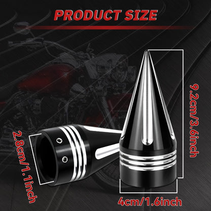 CNC Spike Motorcycle Front Axle Nut Covers Caps 3.6" – Fits Harley Touring Street Glide Road King Electra Glide Tri Glide 2008-Later, Black & Silvery