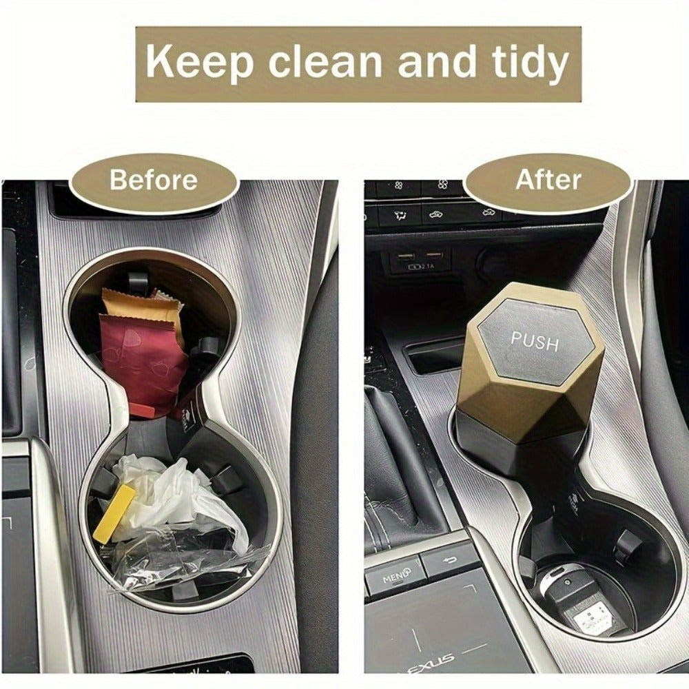 Car Trash Can with Trash Bags – Mini Diamond Design Car Bin Set, 2 Cans + 60 Bags (4 Rolls), One-Button Lid, Fits Cars Trucks SUVs – Car Interior Organizer