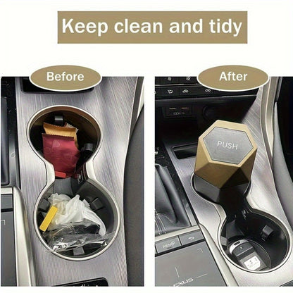 Car Trash Can with Trash Bags – Mini Diamond Design Car Bin Set, 2 Cans + 60 Bags (4 Rolls), One-Button Lid, Fits Cars Trucks SUVs – Car Interior Organizer