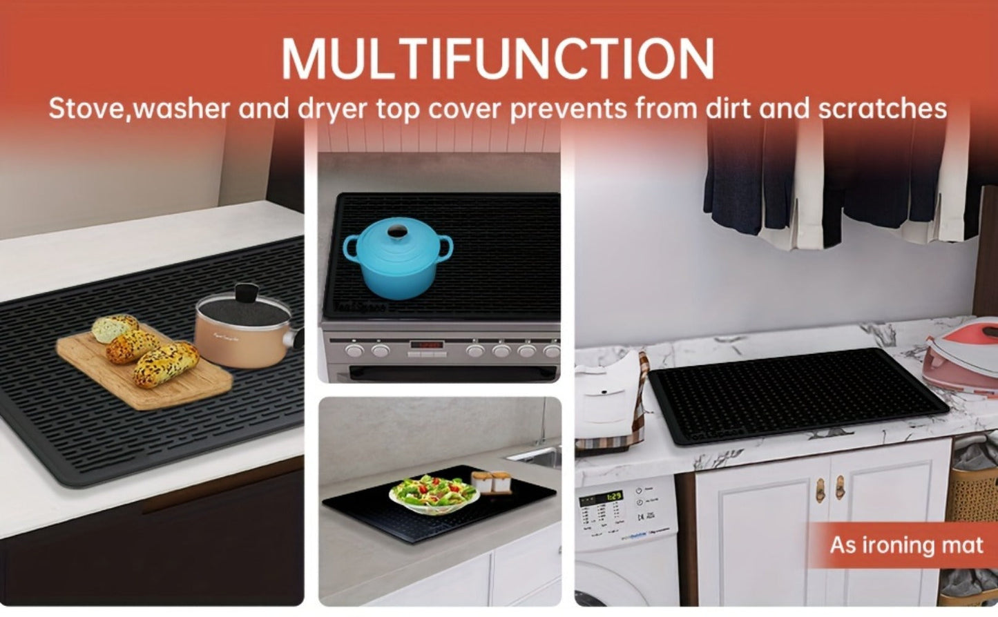 Silicone Stove Top Cover Mat 28"x20" - Heat Resistant Electric Stove Protector for Ceramic Glass Cooktop, Non-Slip Scratch Guard, Dishwasher Safe, Extra Large RV Range Cover, Multipurpose Kitchen Mat