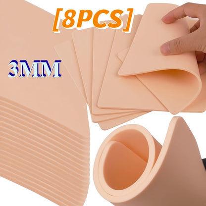 Silicone Tattoo Practice Skin 3mm Thick Double-Sided Fake Skin for Beginners & Professional Artists - Line Work Shading Outlining Eyebrow Eyeliner PMU Training Sheets