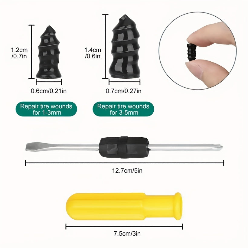 61 Tire Repair Rubber Plugs, Vacuum Tire Repair Kit, Spiral Rubber Screws, Quick Self-Service Repair Tool Suitable for Cars, Trucks, Motorcycles, Tractors, Tool for Tire Puncture Repair, Black