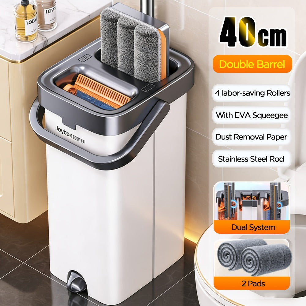 Flat Floor Mop and Bucket Set with Self-Cleaning System – Manual Squeeze Mop for Home, Office, Living Room, Bathroom & Kitchen – ABS, Multisurface, No Electricity Needed (White & Black)