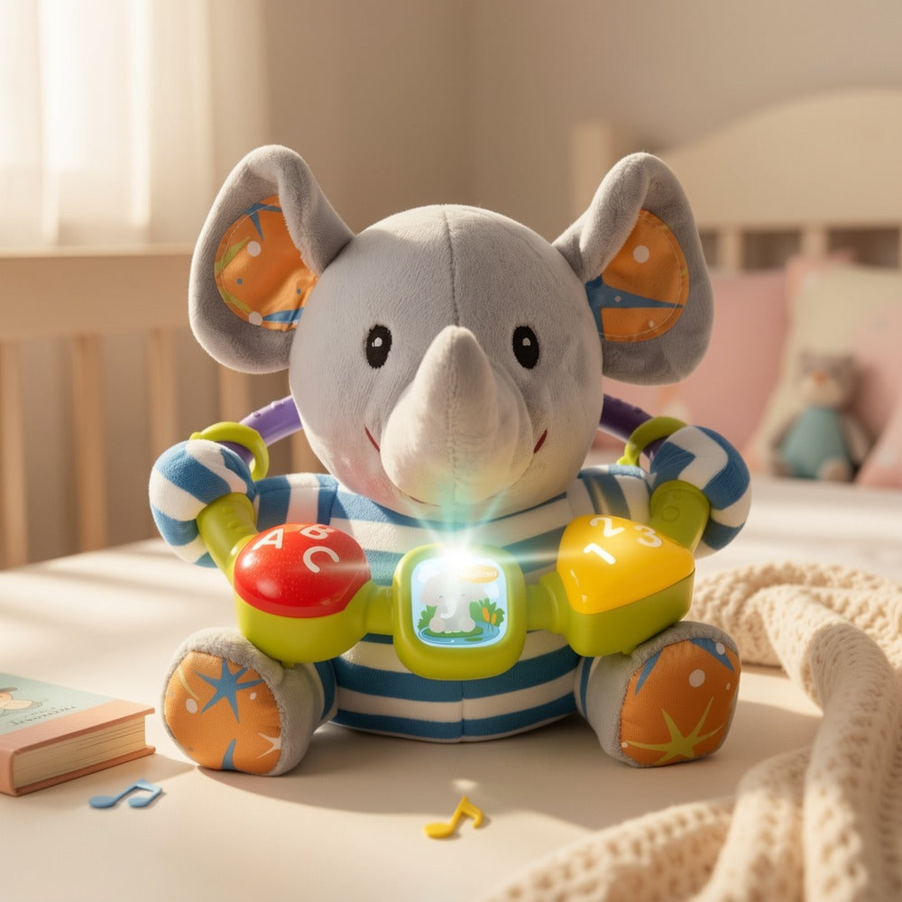 Musical Elephant Plush Toy with Music & Light – Soft Soothing Stuffed Animal for Baby Toddler Boys Girls, Calming Sleep Aid Bedtime Toy, Birthday Christmas Baby Shower Holiday Gift for Kids