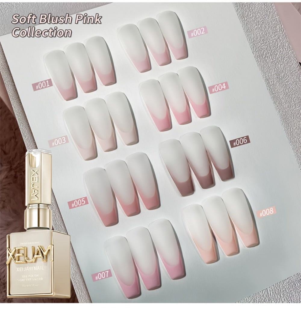 Gel Nail Polish Set 8 Colors Semi-Permanent Soak-Off LED Cure Long-Lasting Manicure Kit - 0.51oz Each Bottle Gentle Pink Shades 001-008 DIY Home Salon Nail Art Gift for Women