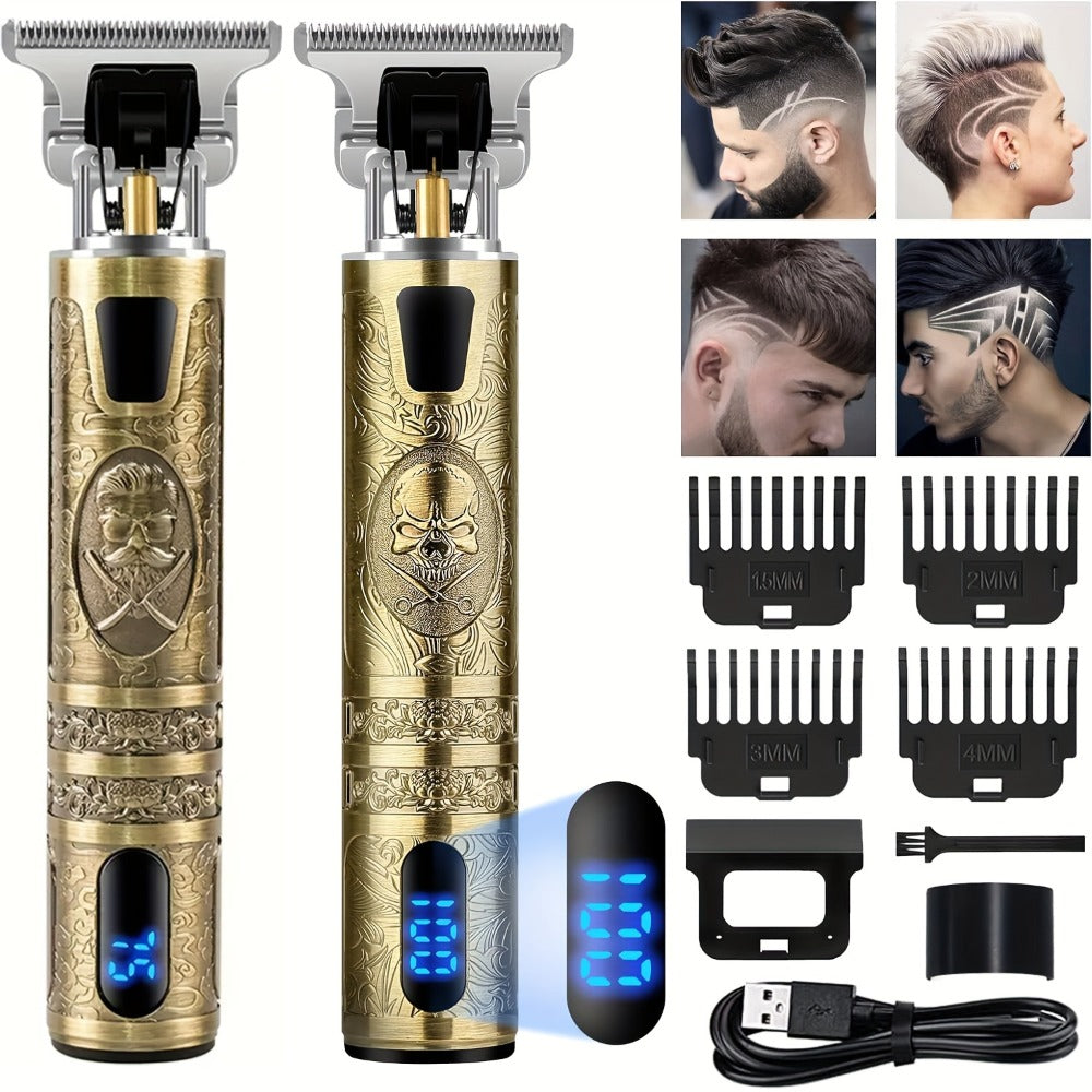 Cordless Hair Clipper for Men with LCD Screen – Electric Beard Trimmer & T-Blade Hair Cutting Kit, USB Rechargeable Grooming Clipper for Fade, Neckline, Body Hair & Beard Shaping at Home