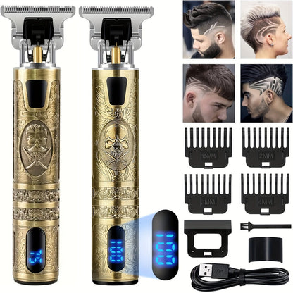 Cordless Hair Clipper for Men with LCD Screen – Electric Beard Trimmer & T-Blade Hair Cutting Kit, USB Rechargeable Grooming Clipper for Fade, Neckline, Body Hair & Beard Shaping at Home
