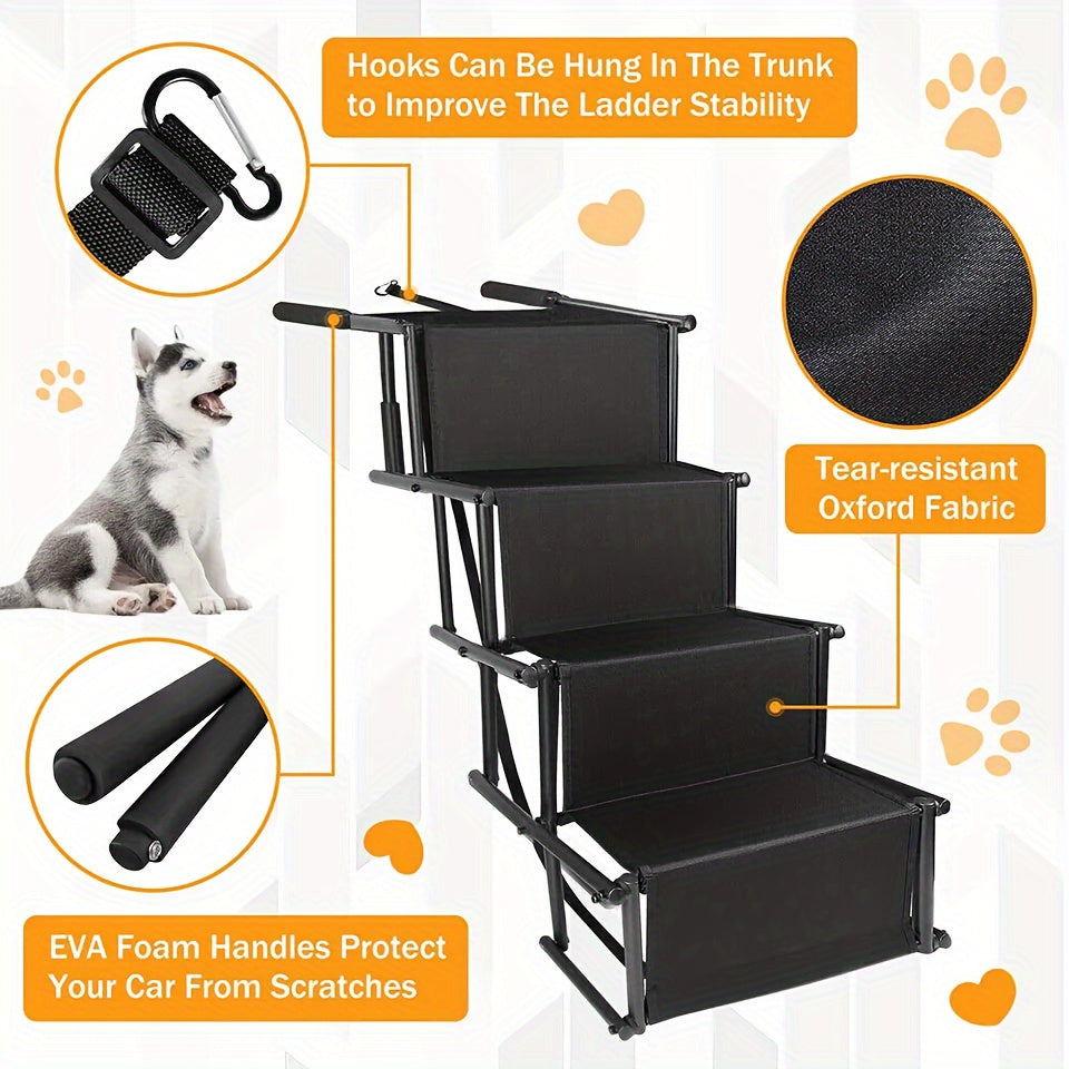 Dog Car Ramp Foldable Non-Slip – Collapsible Pet Ramp for Cars SUVs & Trucks, Lightweight Portable Dog Steps for Large Small Dogs, Easy to Clean, Safe Rubberized Bottom
