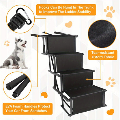 Dog Car Ramp Foldable Non-Slip – Collapsible Pet Ramp for Cars SUVs & Trucks, Lightweight Portable Dog Steps for Large Small Dogs, Easy to Clean, Safe Rubberized Bottom