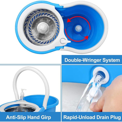 360 Spin Mop and Bucket Set with Wringer - Stainless Steel Extended Handle Spinning Mop Bucket System with Microfiber Mop Refills for Hardwood, Tile & Laminate Floor Cleaning, Black Blue Pink Red