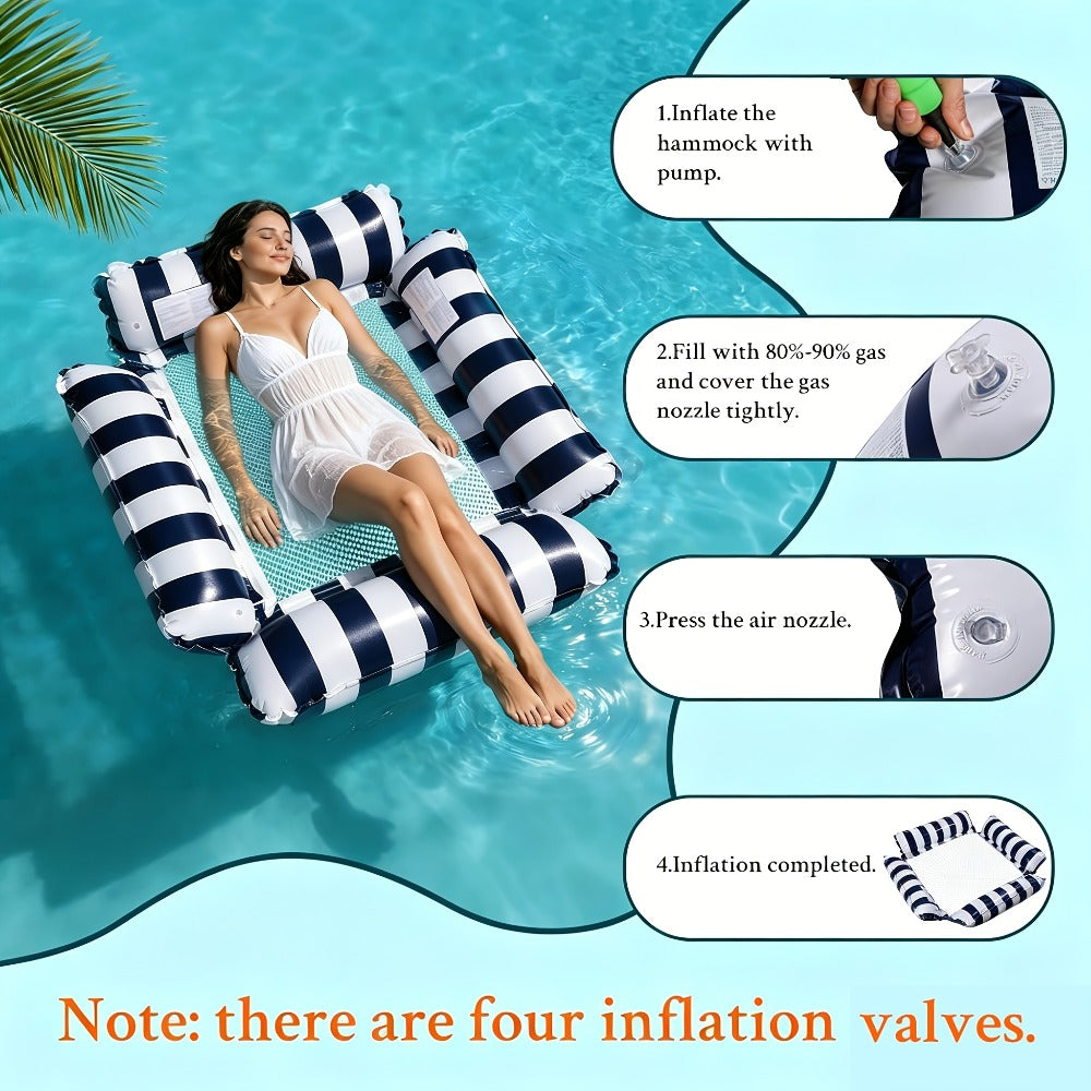 Inflatable Pool Float for Adults – Cooling Mesh Striped Swim Ring 110cm Floating Bed Chair, 2 or 3 Piece Set for Pool Beach Lake Summer Vacation