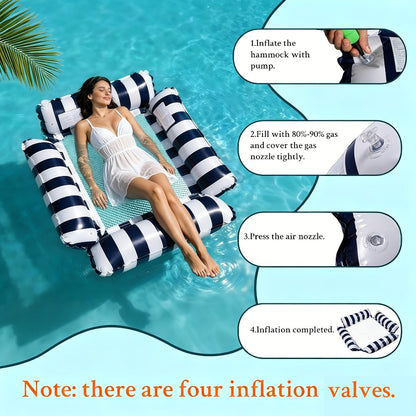 Inflatable Pool Float for Adults – Cooling Mesh Striped Swim Ring 110cm Floating Bed Chair, 2 or 3 Piece Set for Pool Beach Lake Summer Vacation
