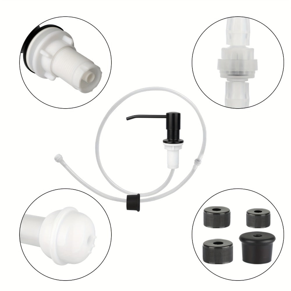 Sink Soap Dispenser Stainless Steel Built-In with 47" Extension Tube Kit – 360° Rotating Pump, No Refill Bending, Deck Mounted for Kitchen Bathroom Laundry & RV Sinks, Easy Press Hand Pump