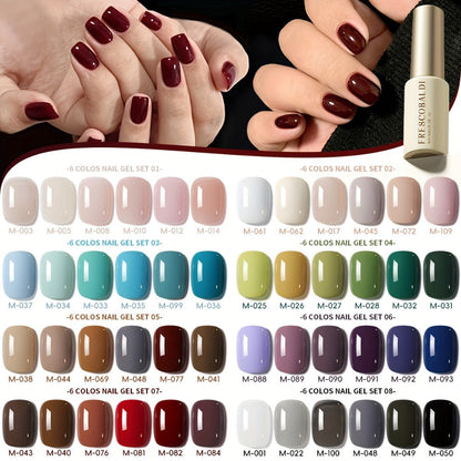 Solid Color Gel Nail Polish Set 6pcs Self-Leveling Soak-Off UV LED High Gloss Chip-Resistant – Popular Salon Shades for Daily Manicure, 8 Color Palettes Available, Nail Art Gift for Women