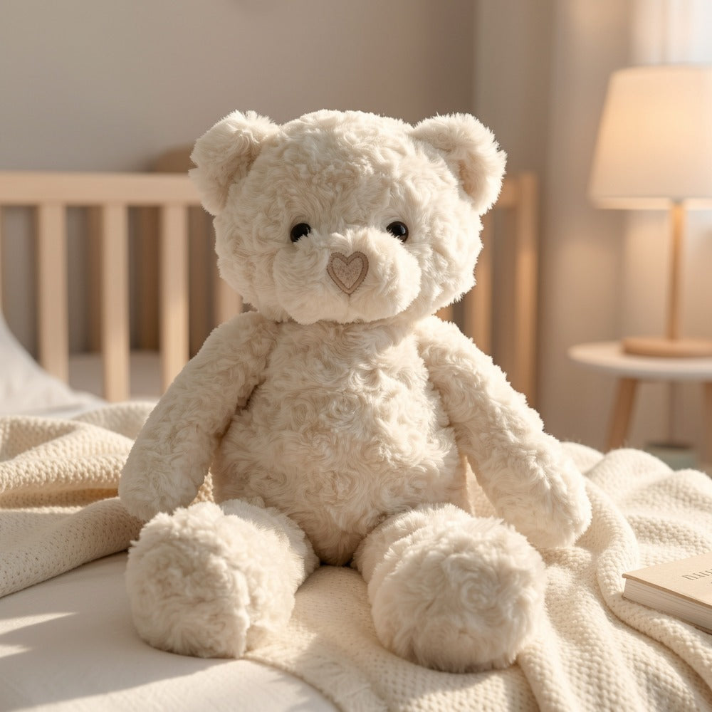 White Teddy Bear Plush Loving Heart – Soft Cute Stuffed Animal for Baby Girls Women, Kawaii Bear Toy, Birthday Valentine's Day Christmas Baby Shower Holiday Gift for Kids Toddlers