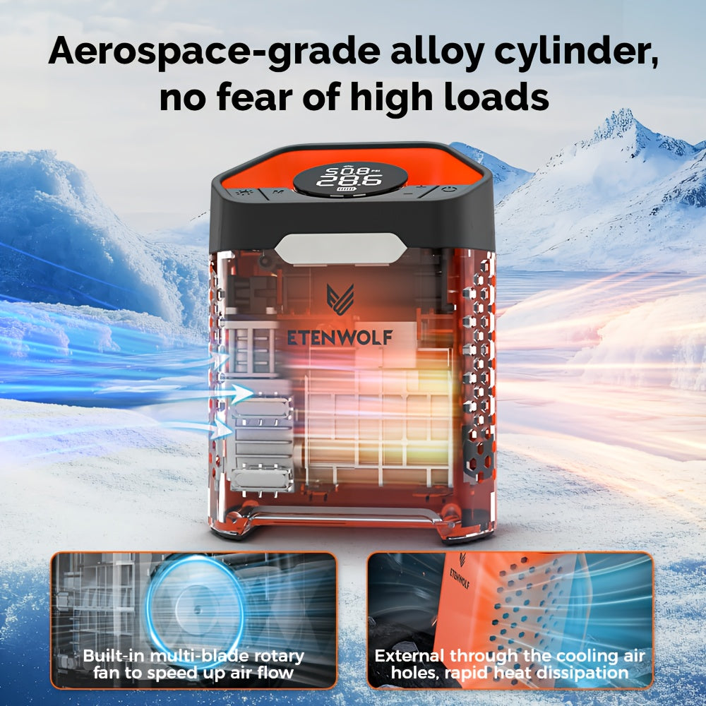 ETENWOLF Portable Air Pump for Car Tires & Tire Inflator Air Compressor | 1 Min Fast Inflation, 100% Duty Cycle, Heavy Duty, USB Charging, Digital Display, Rechargeable Battery