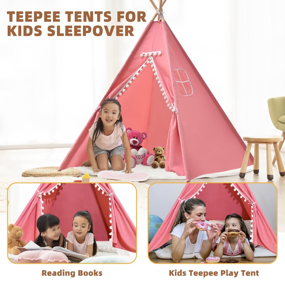 Kids Teepee Tent Indoor Outdoor Play Tent – Nordic Conical Princess Playhouse, Washable Kids Play Tent for Toddlers & Children | White, Blue, Pink, Star | Birthday Christmas Gift