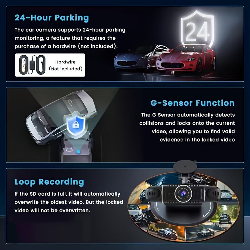 4-Channel Car Dash Cam with 4*1080P Resolution, Featuring Front, Rear, Left, And Right Cameras, Integrated Wifi, Continuous Recording, G-Sensor, Excellent Night Vision, And Includes a Free 32GB Memory Card