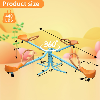 4-Seat Metal Seesaw for Kids Outdoor Backyard Playground – 360 Degree Rotating Teeter Totter with Three-Axle Swivel Design, Sports Field Play Equipment, Assembly Tools Included