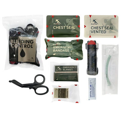 Tactical Bleeding Control Kit IFAK 9pcs - Trauma First Aid Kit with Tourniquet Chest Seal Compressed Gauze Emergency Blanket Nasal Airway & Trauma Shear for Hunting Camping Outdoor Emergency Backpacking