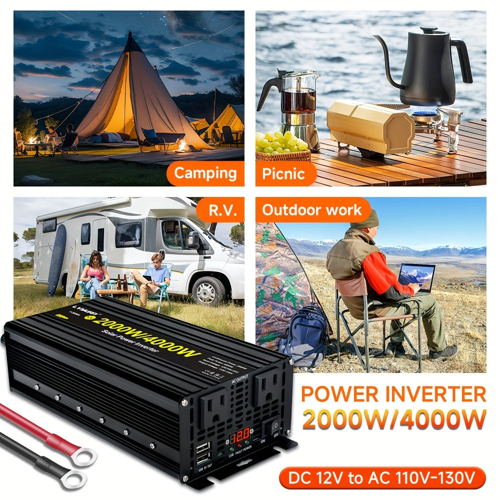 Lvyuan 2000W/4000W Peak/DC 12V to AC 110V/130V Car Power Inverter with LED, 2000W with 2 US Sockets 2 USB Ports for Auto, Vehicle, RV, Outdoor, Home
