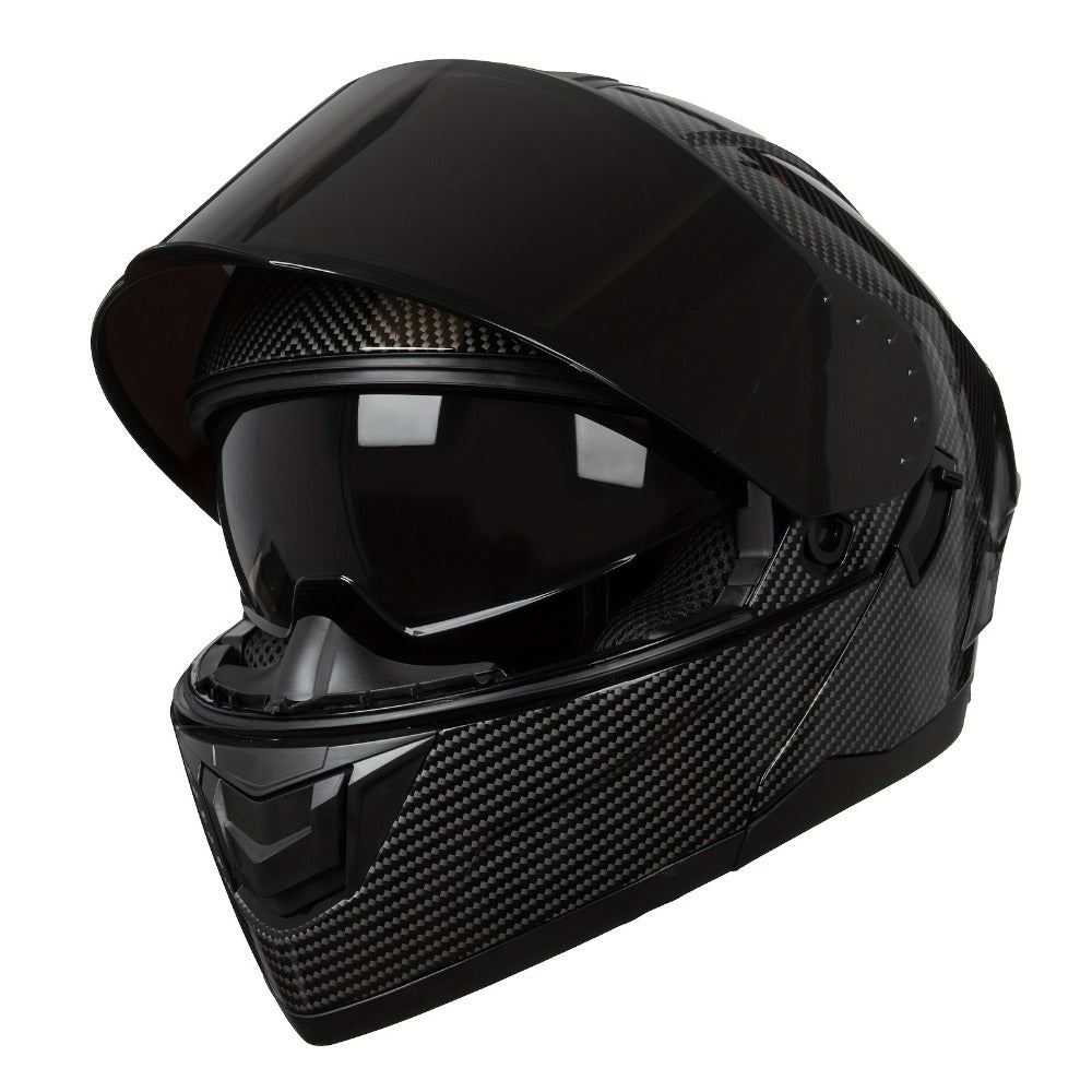 Carbon Fiber Pattern Motorcycle Helmet – Modular Flip-Up Full Face Helmet, Lightweight Motorbike Helmet for Men & Women, Street Riding Safety Helmet M/L/XL