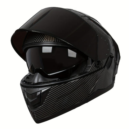 Carbon Fiber Pattern Motorcycle Helmet – Modular Flip-Up Full Face Helmet, Lightweight Motorbike Helmet for Men & Women, Street Riding Safety Helmet M/L/XL