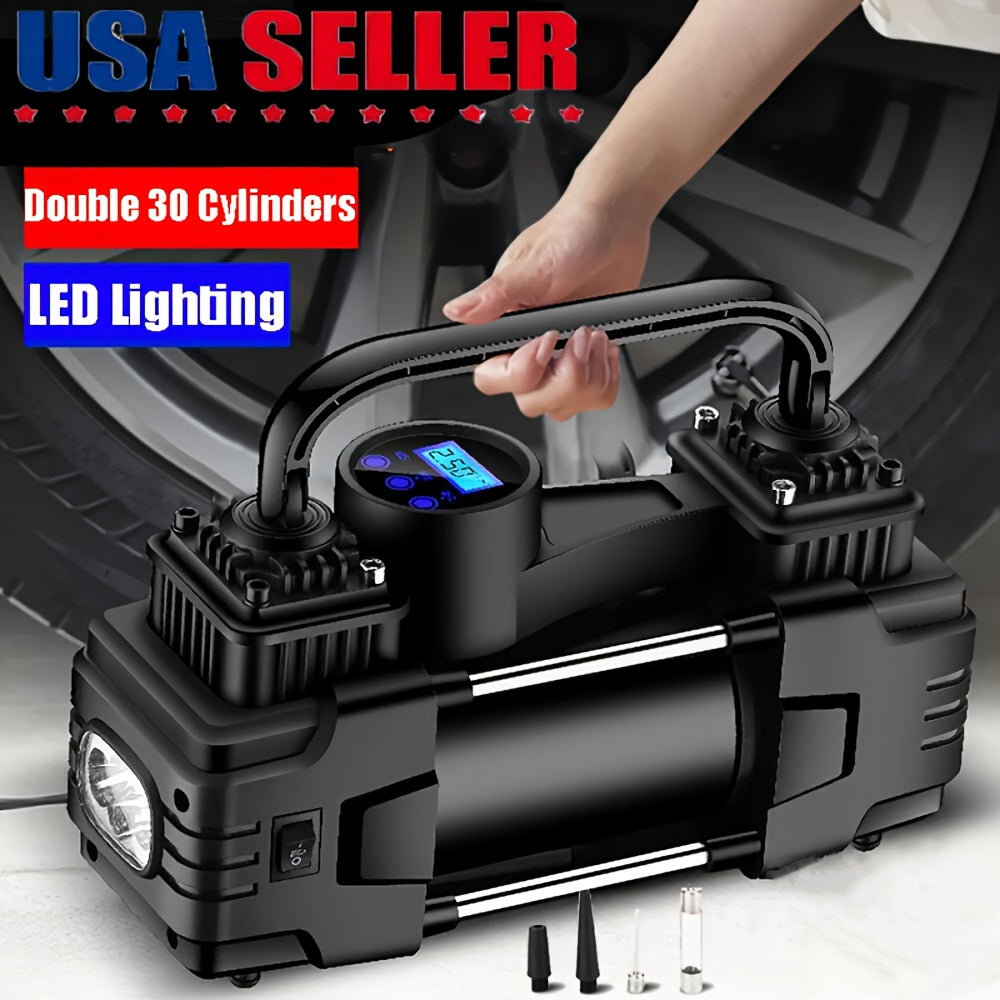 12V 150 PSI Air Compressor Tire Inflator Portable Powerful Dual Cylinder Air Pump, Used for Car Tires, Car Additions, Automatic Tire Pump, with LED Digital Pressure Gauge, LED Light, Suitable for SUV, Car, Bicycle, Basketball, Lifebuoy