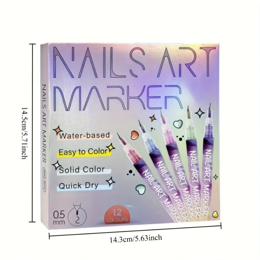 Acrylic Nail Doodle Pen Set 12 Colors - Quick-Dry Precision 3D Dot & Stitching Nail Art Pens, Long-Lasting Detail Drawing Tools for Home & Salon, Beginner & Professional Nail Art Gift
