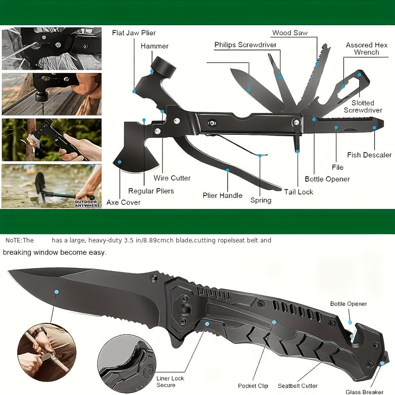 Tactical Survival Kit with Shovel Axe Fire Starter Compass Paracord Multi-Tool Bag for Camping Hiking Car Home Hurricane Earthquake Emergency Preparedness