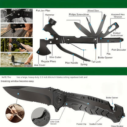 Tactical Survival Kit with Shovel Axe Fire Starter Compass Paracord Multi-Tool Bag for Camping Hiking Car Home Hurricane Earthquake Emergency Preparedness