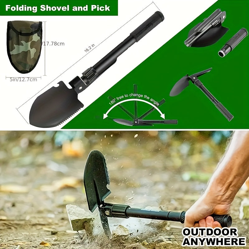 Tactical Survival Kit with Shovel Axe Fire Starter Compass Paracord Multi-Tool Bag for Camping Hiking Car Home Hurricane Earthquake Emergency Preparedness