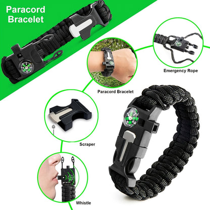 Tactical Survival Kit with Shovel Axe Fire Starter Compass Paracord Multi-Tool Bag for Camping Hiking Car Home Hurricane Earthquake Emergency Preparedness