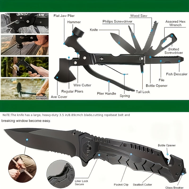 Tactical Survival Kit with Shovel Axe Fire Starter Compass Paracord Multi-Tool Bag for Camping Hiking Car Home Hurricane Earthquake Emergency Preparedness