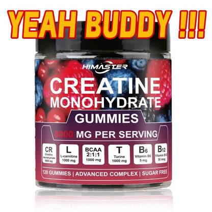 Creatine Monohydrate Gummies 8000mg Blueberry Flavor – with L-Taurine, BCAA, Vitamin B6 & B12 | Pre-Workout Muscle Strength & Endurance Supplement for Men & Women | 120 Count | Yeah Buddy Formula