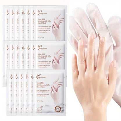 Moisturizing Hand Mask Gloves 20 Pairs with Niacinamide, Goat Milk & Glycerin | Brightening Deep Hydration Spa Treatment for Dry Rough Cracked Hands | Hypoallergenic Fragrance-Free Bulk Gift for Women
