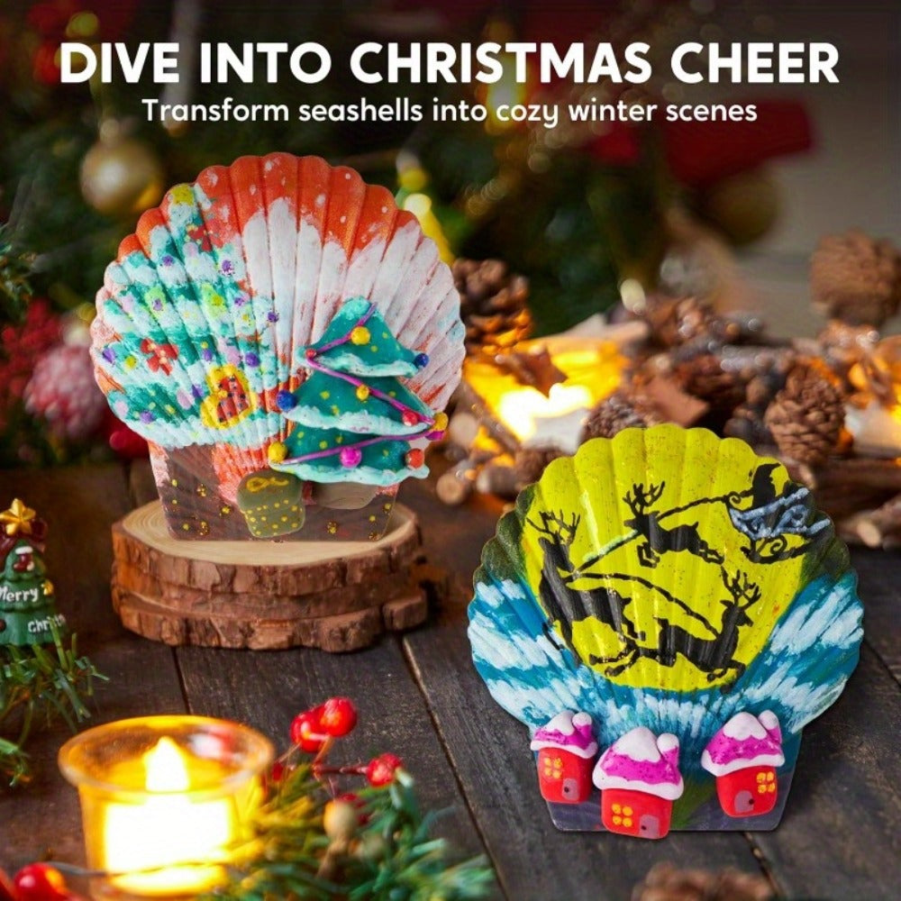 Glow in the Dark Seashell Painting Kit for Kids – 12 Real Sea Shells with Non-Toxic Acrylic Paints & Brushes, Ocean STEM Arts and Crafts for Boys Girls Ages 6-12