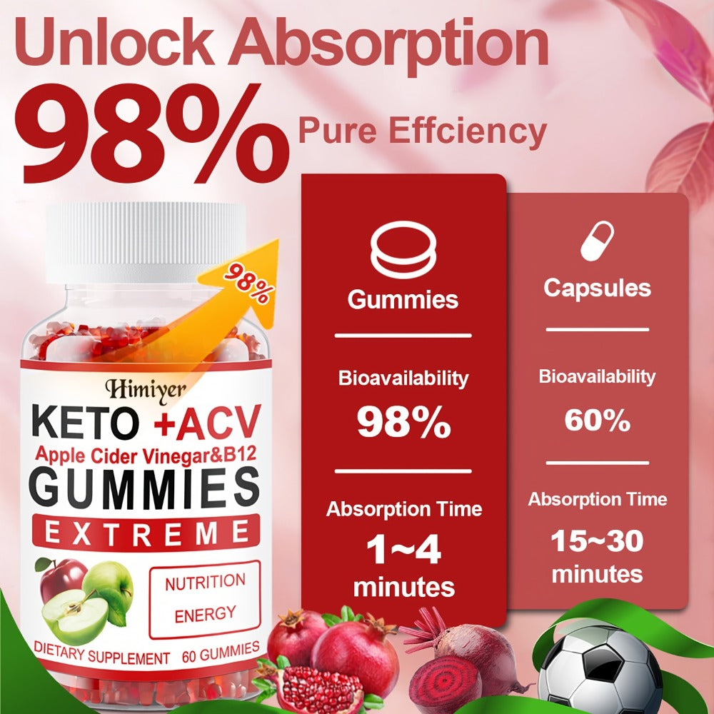Apple Cider Vinegar Gummies with Pomegranate, Beet Juice & Vitamin B12 — Keto ACV Gummies for Weight Management, Digestion, Energy & Gut Health, Vegan Probiotic Formula, 60 Gummies for Women & Men