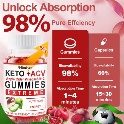 Apple Cider Vinegar Gummies with Pomegranate, Beet Juice & Vitamin B12 — Keto ACV Gummies for Weight Management, Digestion, Energy & Gut Health, Vegan Probiotic Formula, 60 Gummies for Women & Men