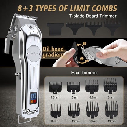 Professional Hair Clippers for Men Cordless Zero Gap T-Blade Metal Barber Clipper with LED Display & Guide Combs - Rechargeable Fade Trimmer for Edges Line-Up Beard Grooming Gift