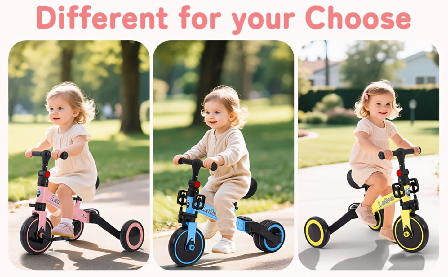 3-in-1 Toddler Balance Bike Convertible Tricycle for Kids Ages 2-5 Adjustable Foldable Rear Wheels Removable Pedals Trike Balance Bike Combo Birthday Gift Boys Girls
