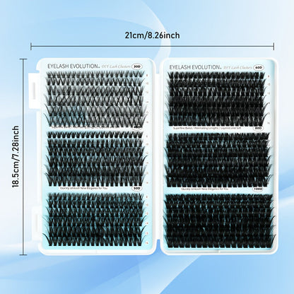 Complete 720-Piece Handmade Cluster Lash Kit with Glue & Tweezers — 30D to 100D, 6 Styles & Lengths, Lightweight No-Irritation Formula for Natural & Volume DIY Eyelash Extensions