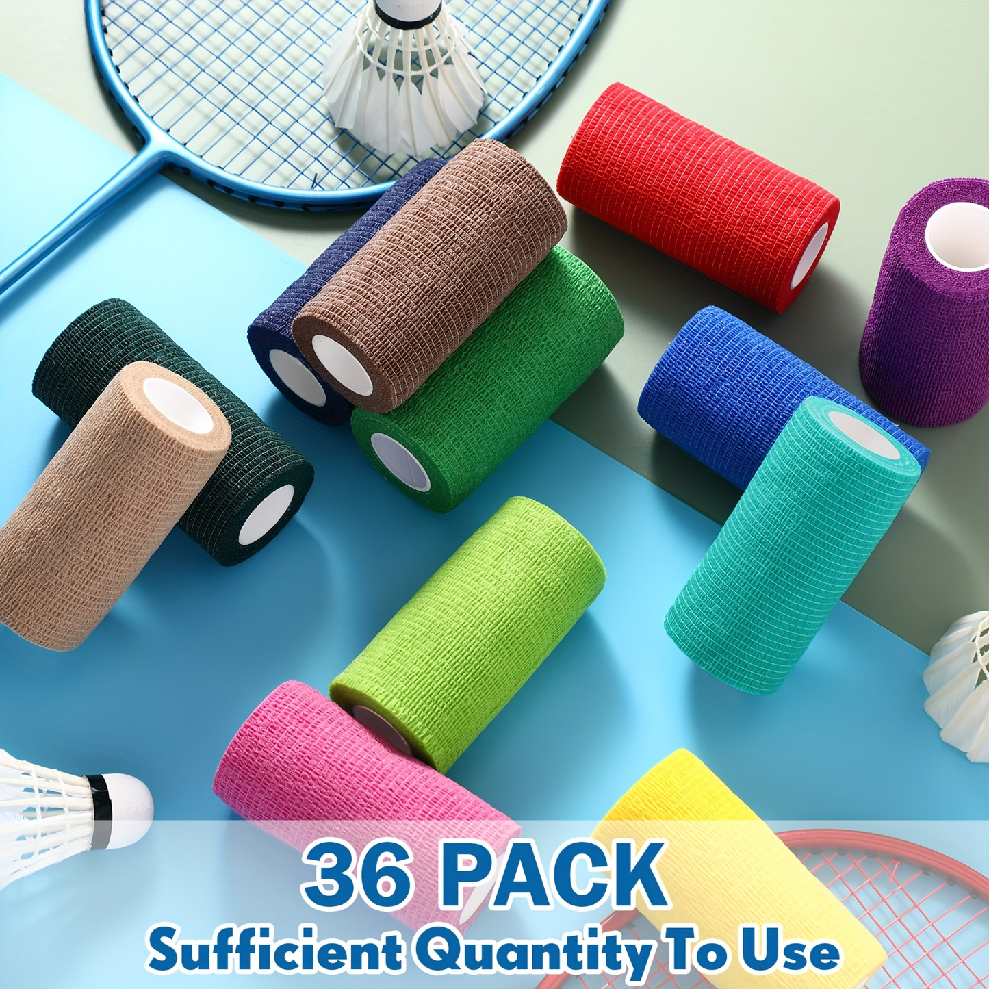 Self Adherent Bandage Wrap 36 Pack - 4 Inch x 5 Yard Cohesive Elastic Athletic Tape, Breathable Self-Stick Wrap for Wrist Ankle Knee Joint Support, Sports First Aid Compression Bandage Roll Set