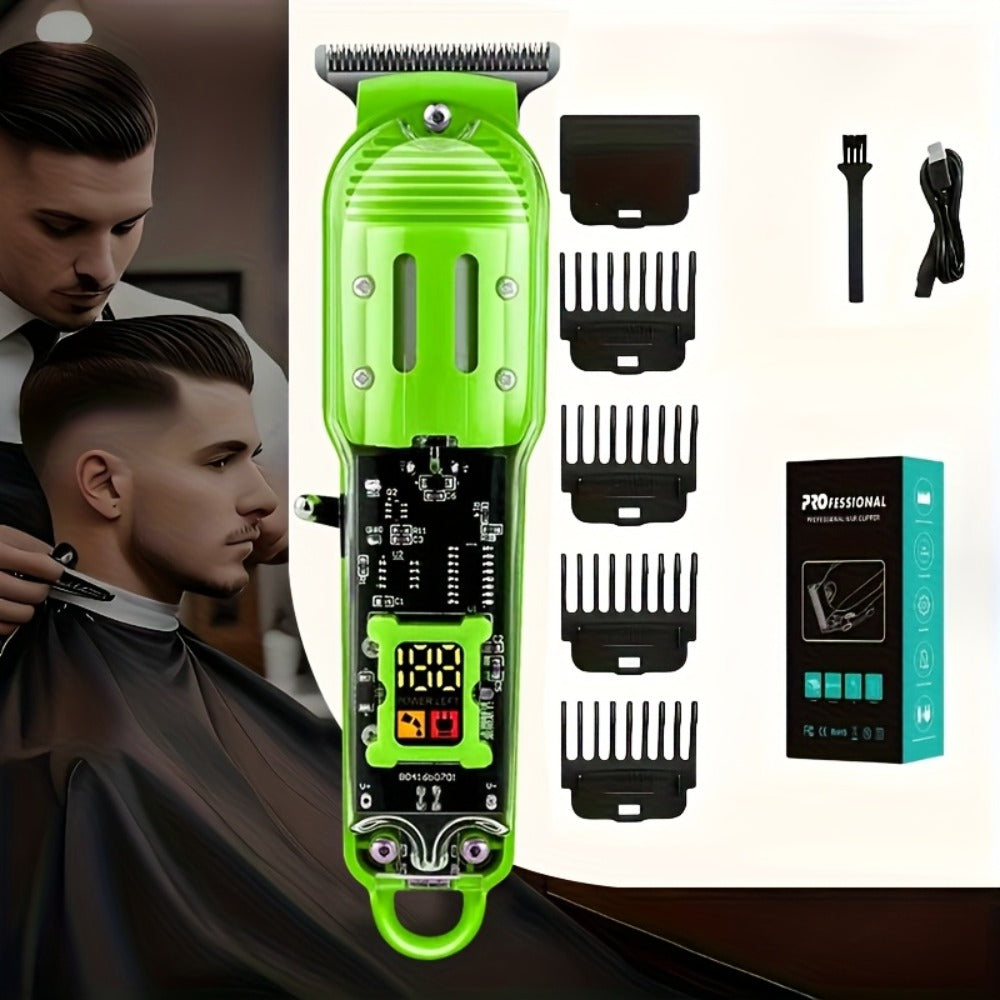 LED Hair Clipper for Men - USB-C Rechargeable Cordless Beard Trimmer with LED Display & 4 Guide Combs, Barber-Grade Home Haircut Kit, Blue Green Red Black, Gift for Men