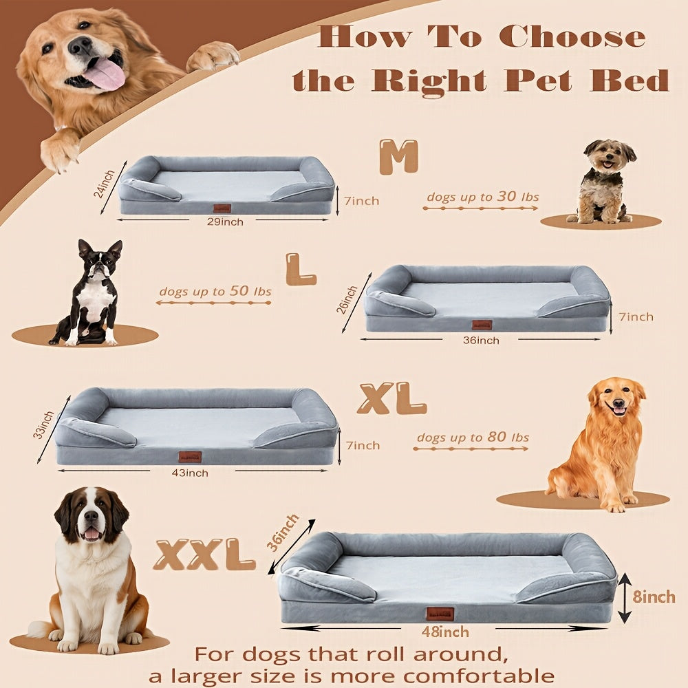 Large Dog Bed with Removable Washable Cover & Nonskid Bottom - Plush Dog Couch Sofa Bed for Extra Large Dogs and Cats, Soft Comfort Pet Bed, Grey, M/L/XL/XXL Sizes Available